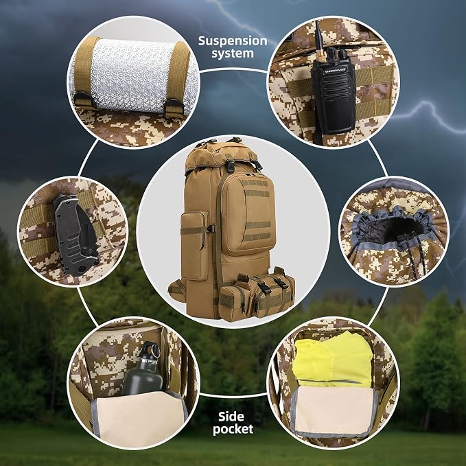 100L Camping Hiking Backpack, Molle military Tactical rucksack backpack - Image 4