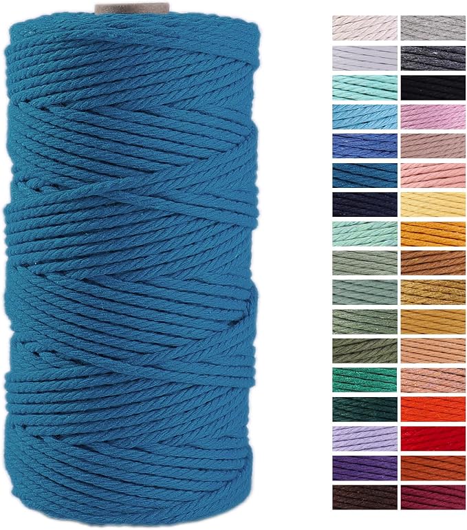 Lake Blue Macrame Cord 3mm x 109Yards, Colored Cotton Rope Craft Cord Colorful by AestheticDesignforYou
