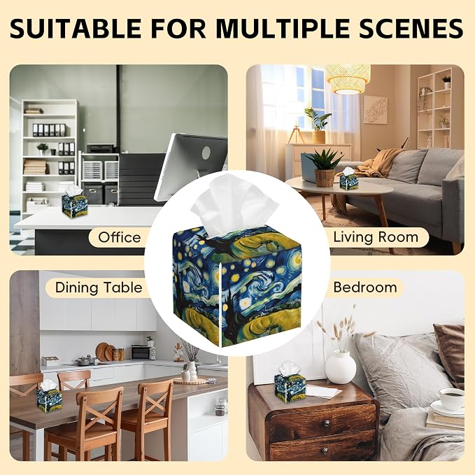 Tissue Box Cover Square, Starry Night Sky Tissue Box Holder Waterproof Leather - Image 6