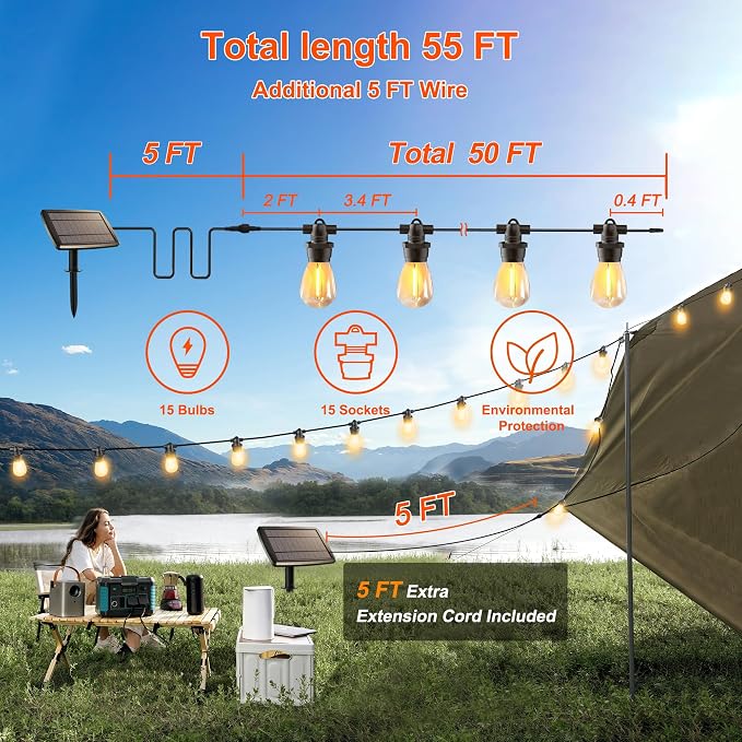 Stright 55FT Solar String Lights Outside Waterproof Remote Control - Image 2
