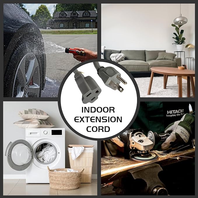 Indoor Outdoor Extension Cord Weatherproof, UL Certified, 16 Gauge 12FT Grey 3 - Image 5