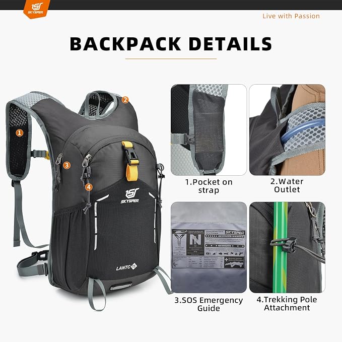 SKYSPER Small Hiking Backpack - 15L Travel Daypack Lightweight Bag Water - Image 5