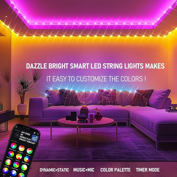 Dazzle Bright Smart Christmas String Lights, 98FT 300 LED RGB Color Changing - Image 4
