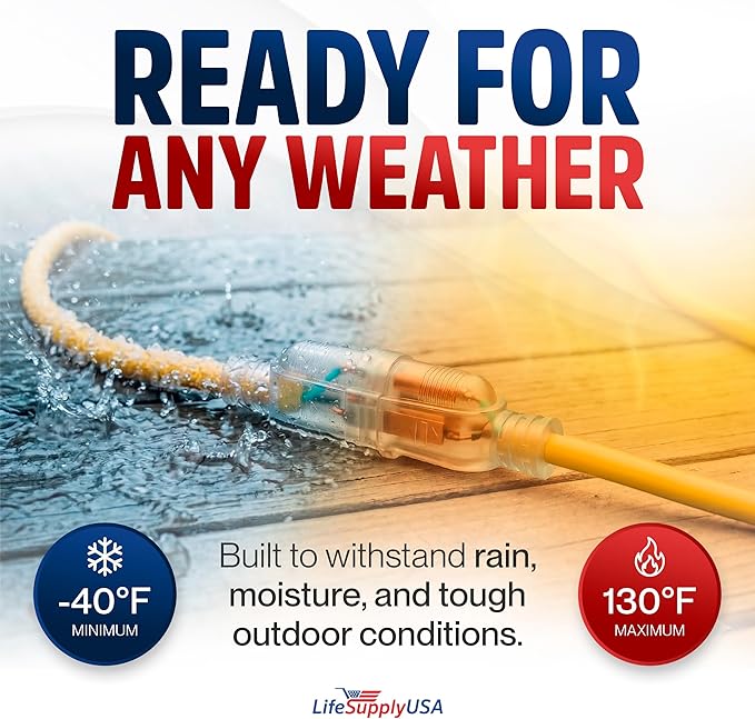 3ft Outdoor/Indoor Extension Cord 14/3 Gauge Heavy Duty 3 Prong SJTW, Waterproof - Image 5