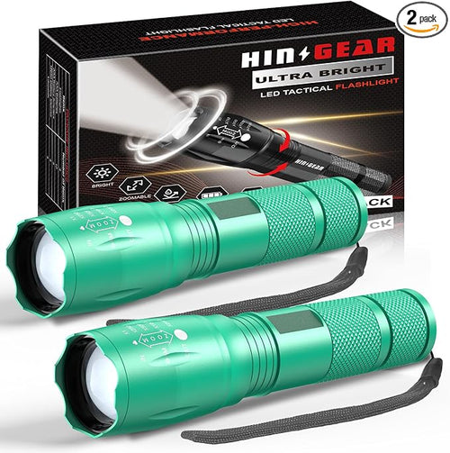 1 Mode Flashlights 2 Pack, Super Bright Zoomable LED Tactical Flashlight High by HINSGEAR