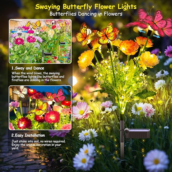 GARPAR Solar Garden Decor, 3 Pack Solar Lights - Image 4