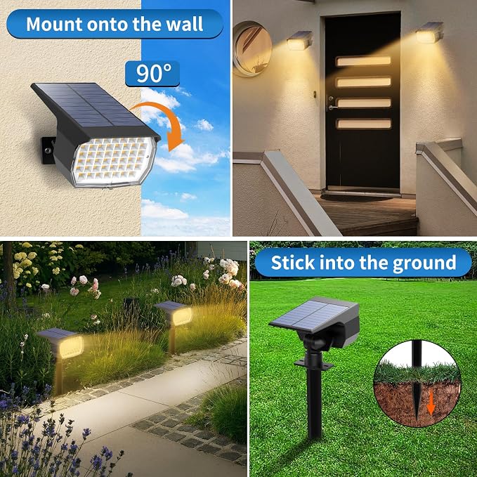 Tadyreal Solar Spot Lights Outdoor 2 Pack, Solar Landscape Spotlights Waterproof - Image 2