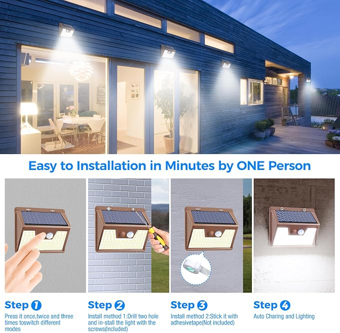 Peasur Solar Lights Outdoor Waterproof, 3 Lighting Modes Solar Motion Sensor - Image 7