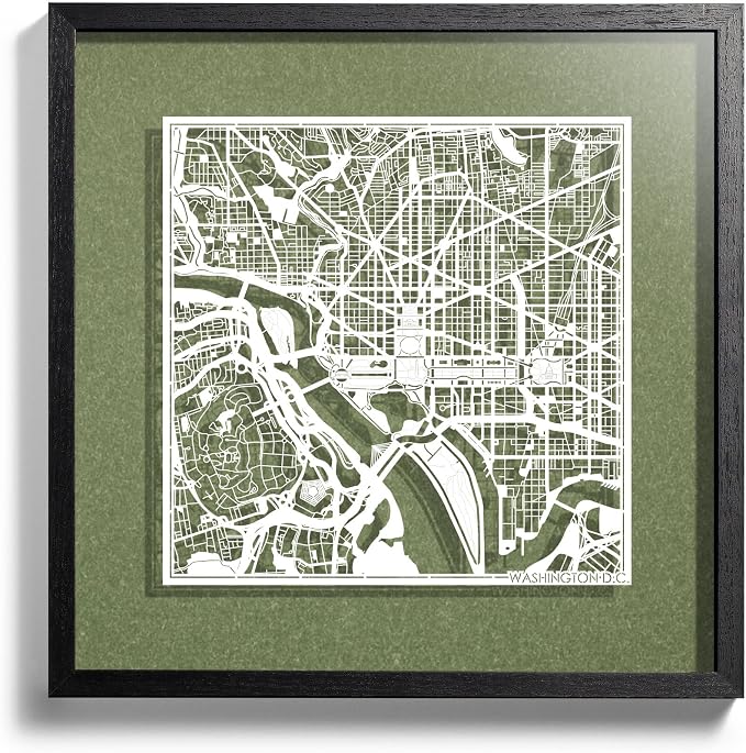Washington D.C. Cut Map framed by O3 Design Studio, 18x18 inches, paper cutting by O3DESIGNSTUDIO