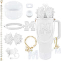 9PCS White for Stanley Cup Accessories Set Bling Initials Bow Charms for by Unknown