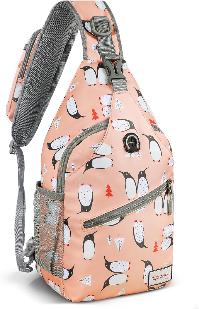 ZOMAKE Sling Bag, Penguin Pink, 5 Separate Compartments, Anti-Theft, Adjustable by ZOMAKE