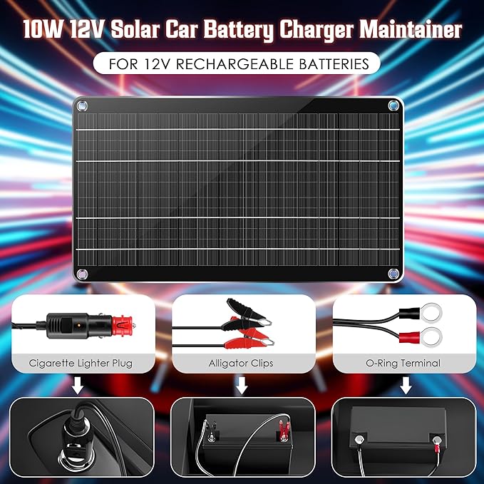 Saillong 10W 12V Solar Car Battery Charger Maintainer, Waterproof Solar Panel - Image 3