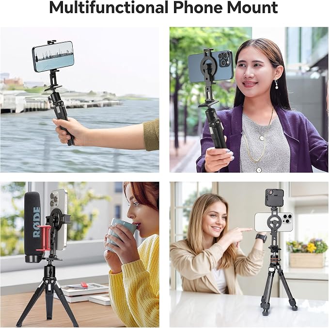 FANAUE Cell Phone Tripod Mount, Magnetic Aluminum Smartphone Stand Adapter - Image 7