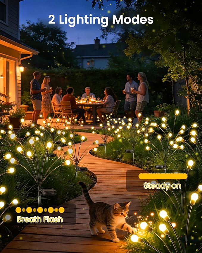 OZS 10 Pack Total 80 LED Solar Firefly Lights Fairy Outdoor - Image 2