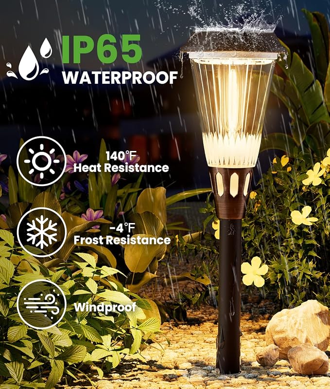 BITPOTT 2-in-1 Warm&Cool Solar Pathway Lights Outdoor, 2 Pack Solar Garden - Image 5
