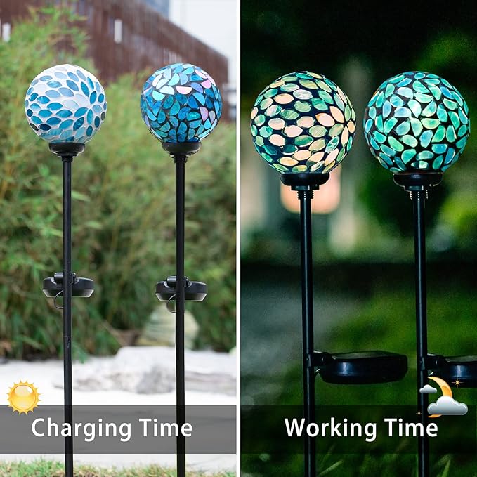 VCUTEKA Solar Lights Outdoor Decorative, Mosaic Solar Garden Light Waterpoof - Image 3