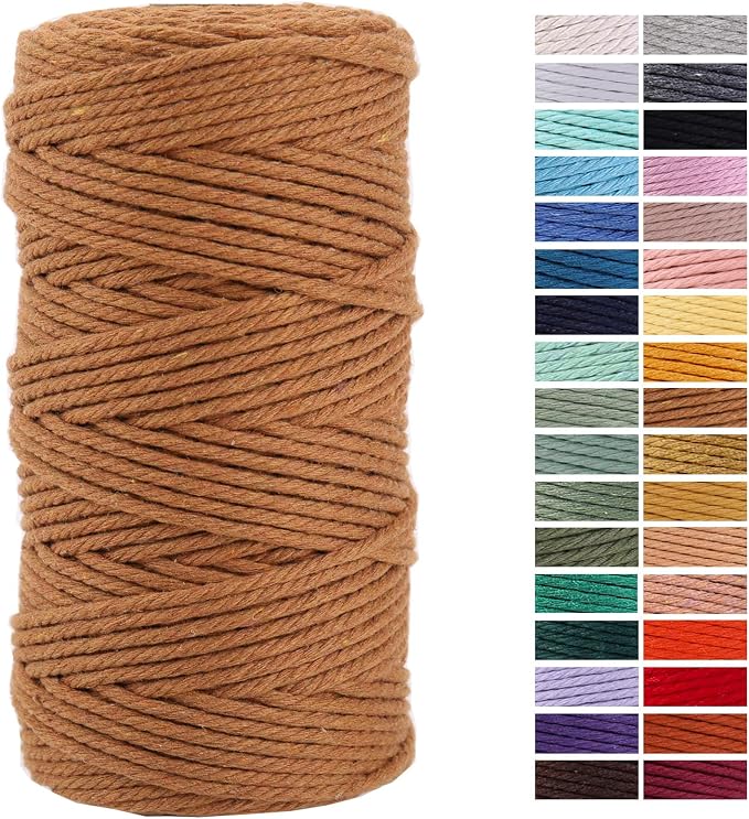 Caramel Macrame Cord 3mm x 109Yards, Colored Cotton Rope Craft Cord Colorful by AestheticDesignforYou