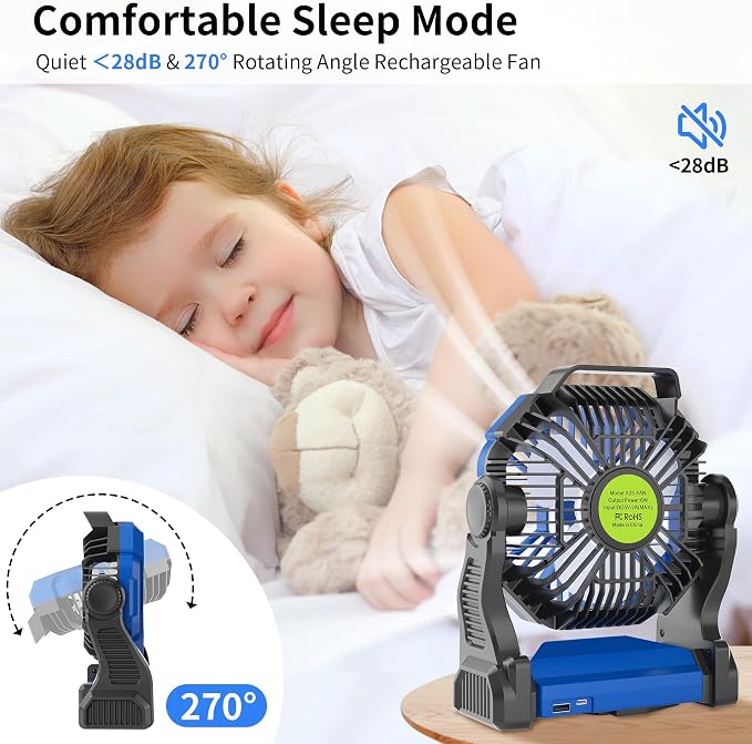 Portable Fan Rechargeable，270° Rotating Portable Cordless Battery Powered - Image 3