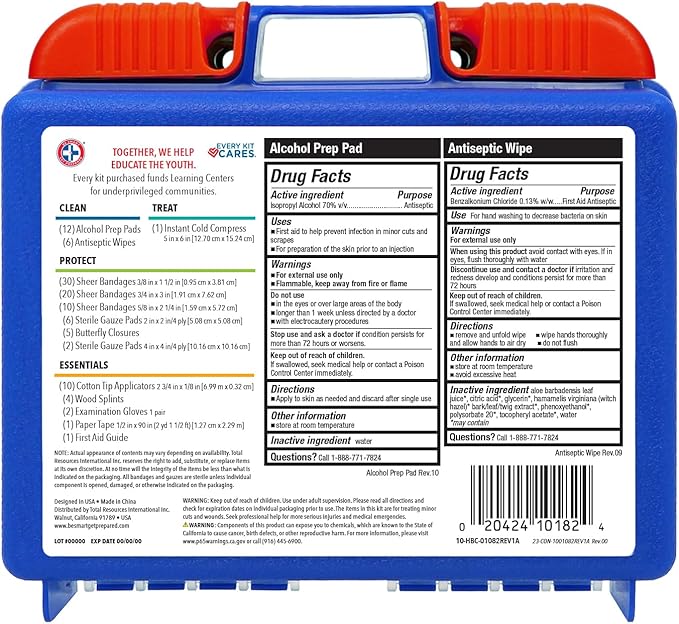 Be Smart Get Prepared 110 pc First Aid Kit: Clean, Protect Minor Cuts, Camping - Image 4