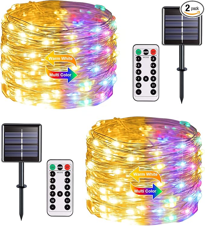 JMEXSUSS 2 Pack Solar Christmas Lights Outdoor Waterproof, 100 LED 33ft Warm by JMEXSUSS