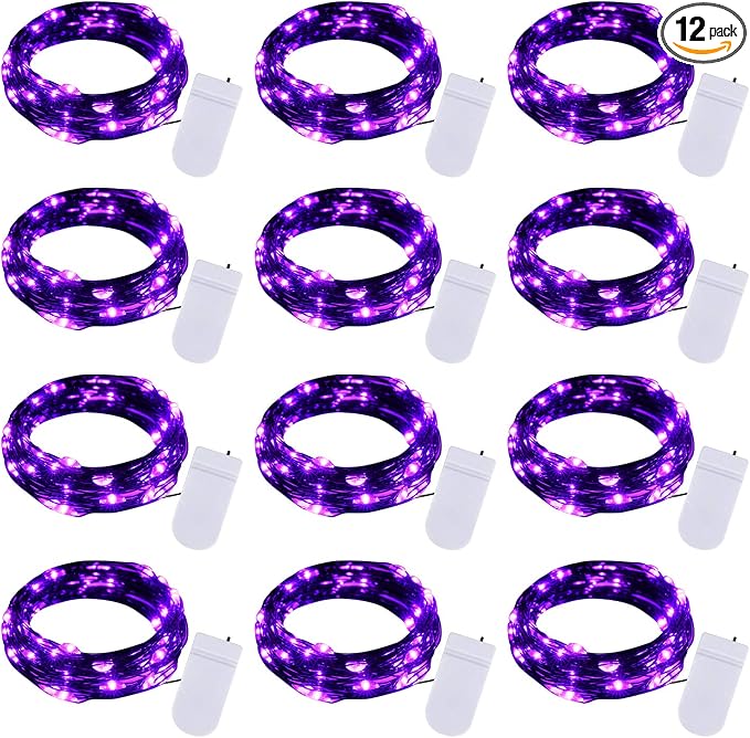 Halloween Purple Fairy String Lights: 12 Pack 7 Ft 20 LED Battery Operated by Brightown