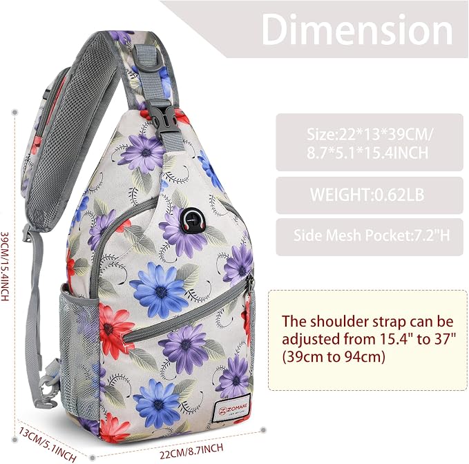 ZOMAKE Sling Bag, Small Crossbody Sling Backpack, Water Resistant Shoulder - Image 2