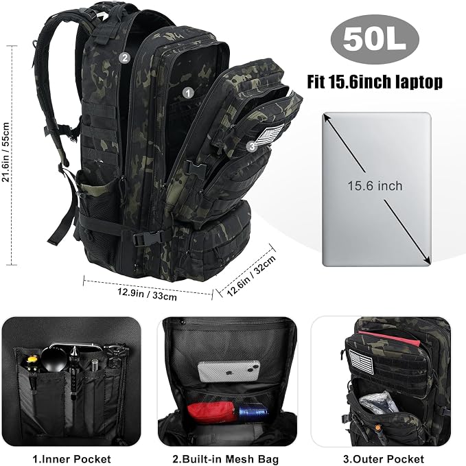 Military Tactical Backpack 50L Large Day Backpack - Image 3