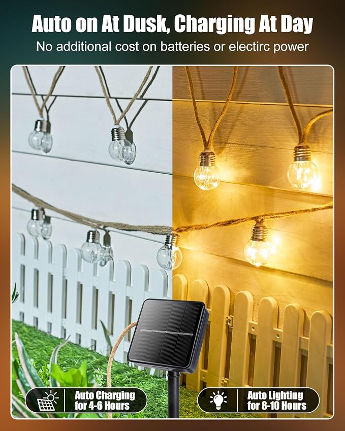 Brightown Solar String Lights Outdoor, 2 Pack 30Ft Vintage Hemp Rope Patio - Image 5