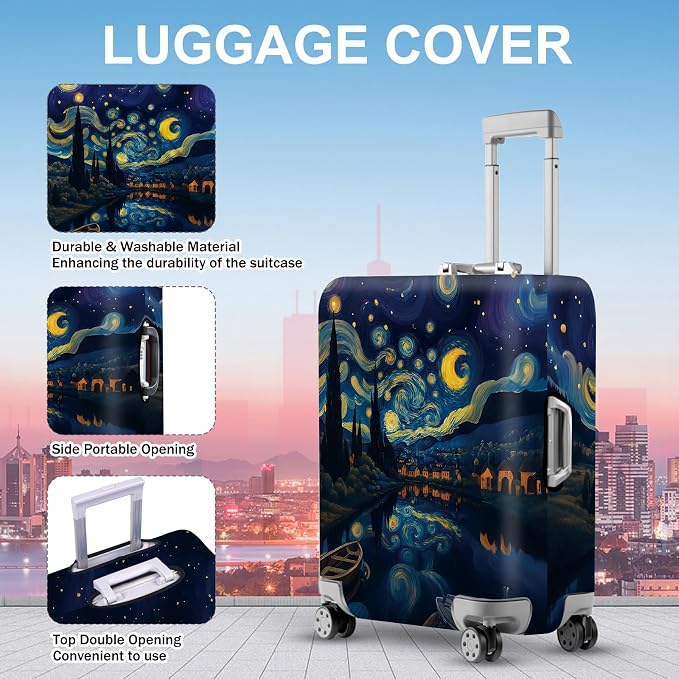 ANNA QUEEN Starry Night Art Luggage Cover, Van Gogh Inspired Suitcase Protector - Image 4