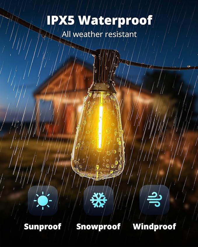 VIPAR Outdoor String Lights, 100FT 52 ST38 Bulbs Patio Lights Outdoor Waterproof - Image 5