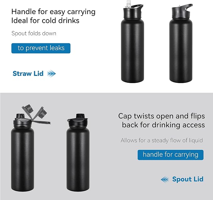 VEGOND 40 oz Insulated Water Bottle Stainless Steel Metal Water Bottles - Image 5