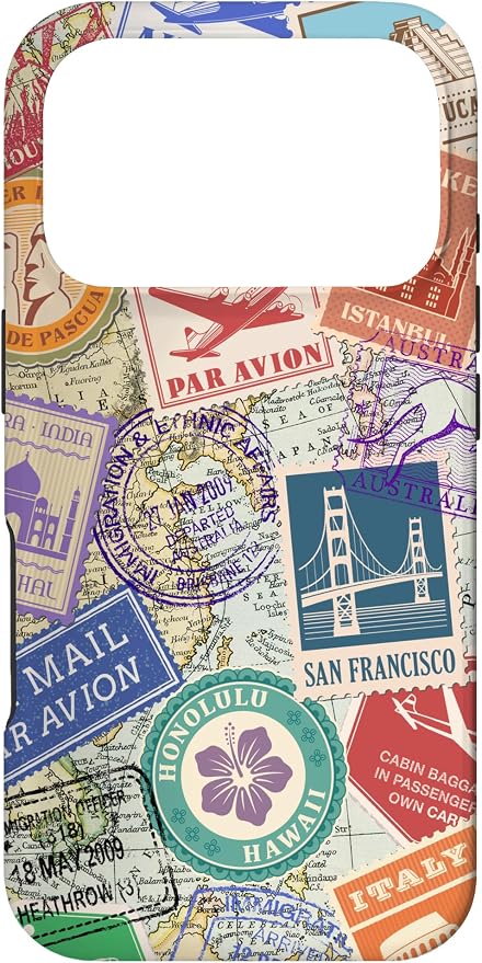 World Map Travel Passport Stamps Postage Stamp Case by Unknown
