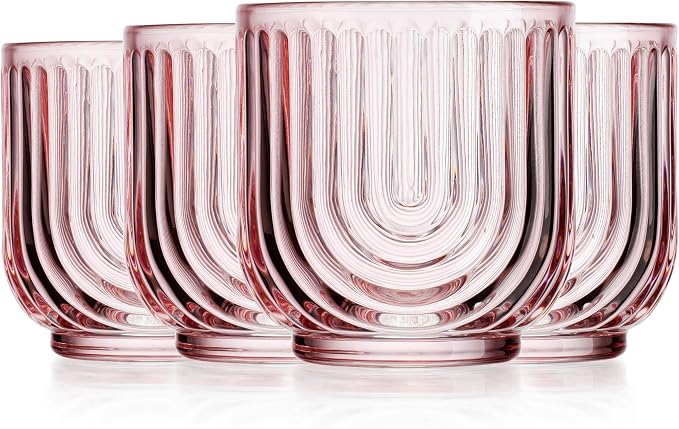 Glaver's Vintage Glassware Art Deco Glasse Ribbed Drinking Glasses U-Shape Arch - Image 8
