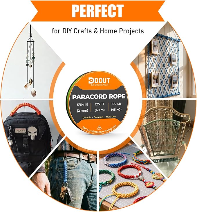 DDOUT 2mm Paracord 100lb, Thin Micro Paracord Rope, FLGreen 125FT Nylon Cord - Image 4