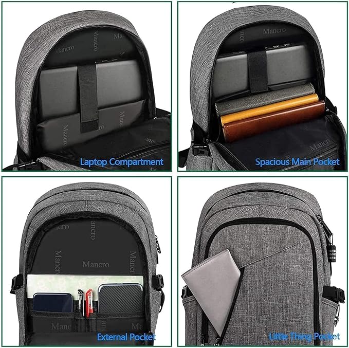 Mancro 17.3 Inch Business Laptop Backpack Large Travel Backpack Lightweight - Image 3