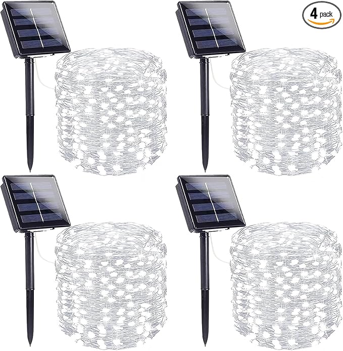 Extra-Long Solar String Lights for Outside, 4 Pack 400LED Solar Fairy Lights by SANJICHA
