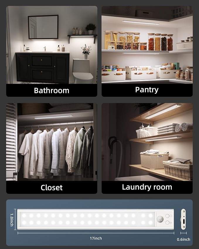 17" Under Cabinet Lights, Motion Sensor Light, Wireless Closet Lights, 4000mAh - Image 6