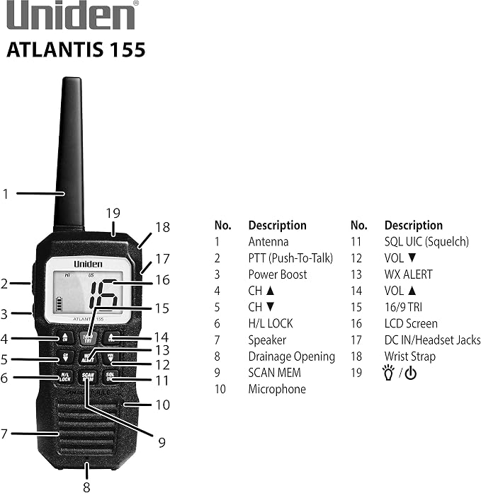 Uniden Atlantis 155 Handheld Two-Way VHF Marine Radio, Floating IPX8 - Image 7