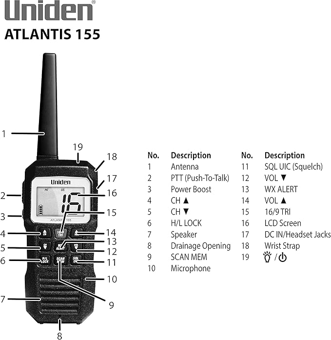 Uniden Atlantis 155 Handheld Two-Way VHF Marine Radio, Floating IPX8 - Image 5