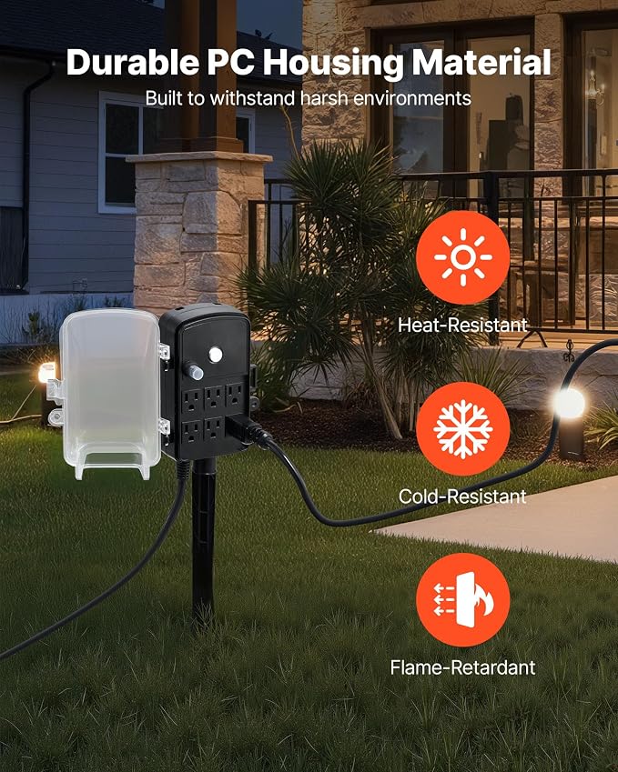 VEVOR Outdoor Power Stake Waterproof, 100 FT Extension Cord, Outdoor Power Strip - Image 5