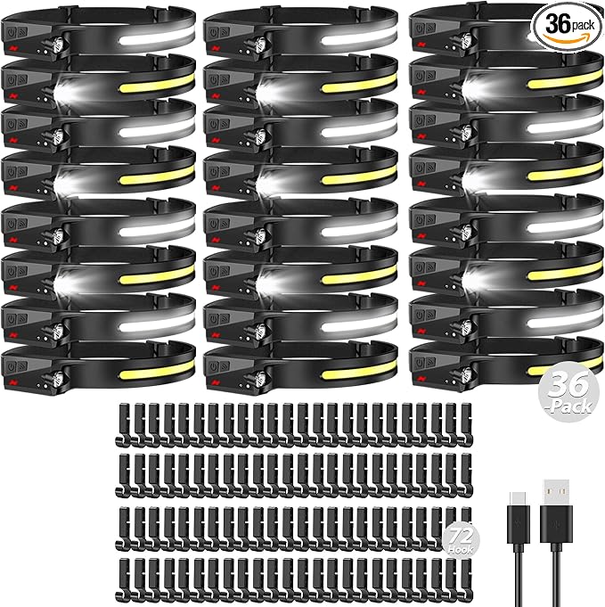Bud K 36pack Headlamp Rechargeable, 1000 Lumen Headlamps by BUDK