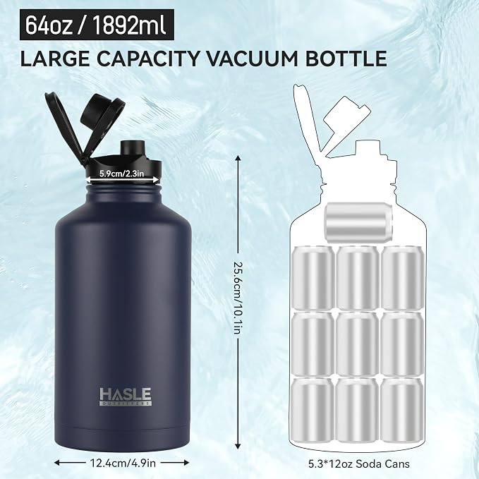 HASLE OUTFITTERS Half Gallon Insulated Water Bottles 64 oz, Stainless Steel - Image 3