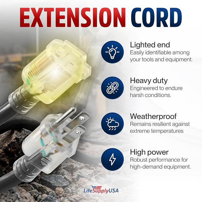 25ft Outdoor/Indoor Extension Cord 12/3 Gauge Extra Heavy Duty 3 Prong SJTW - Image 2