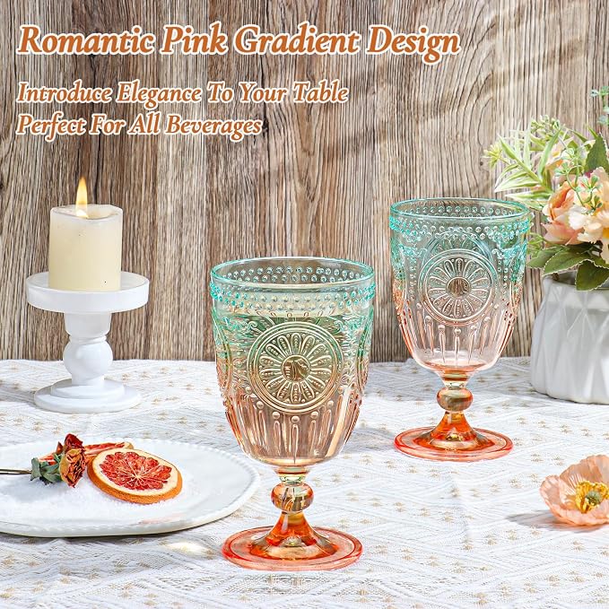 XUWAIDSGN 6Pcs Plastic Vintage Wine Glasses 13.5oz Reusable Embossed Goblet - Image 2