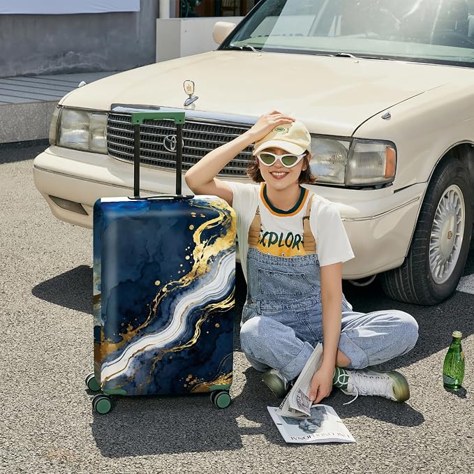 ANNA QUEEN Blue Abstract Marble Travel Luggage Cover -Stretchable Airplane - Image 4