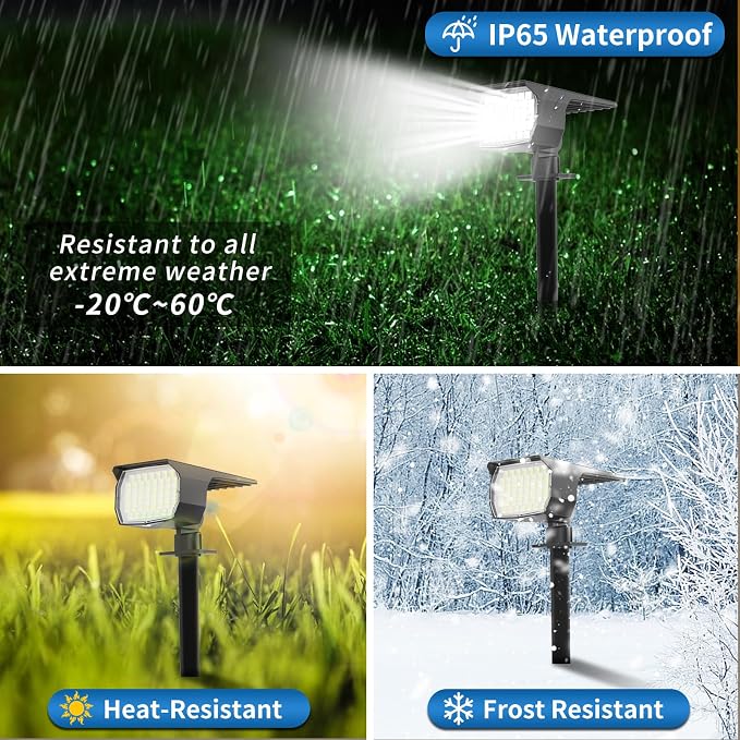 WENATY Solar Spot Lights Outdoor Waterproof IP65, 2 Pack Landscape Spotlights - Image 5