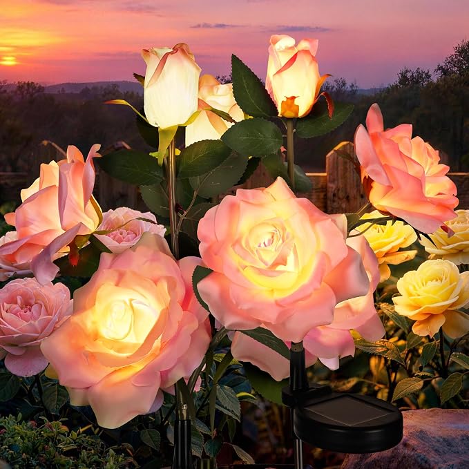 GIGALUMI Solar Lights Outdoor for Garden Decor, 3 Pack Solar Flower Lights by GIGALUMI