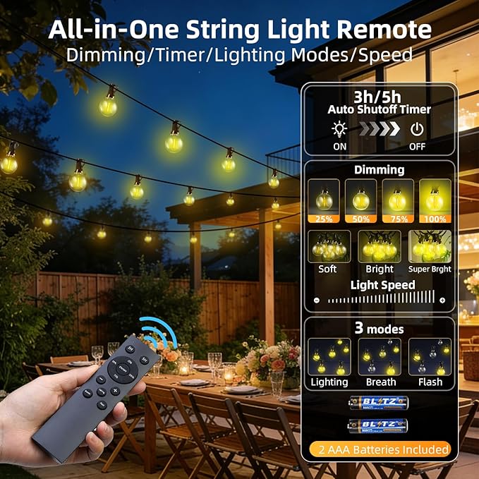 33FT Solar Lights Outdoor Waterproof: G40 10M Shatterproof Bulbs Patio Lights - Image 2