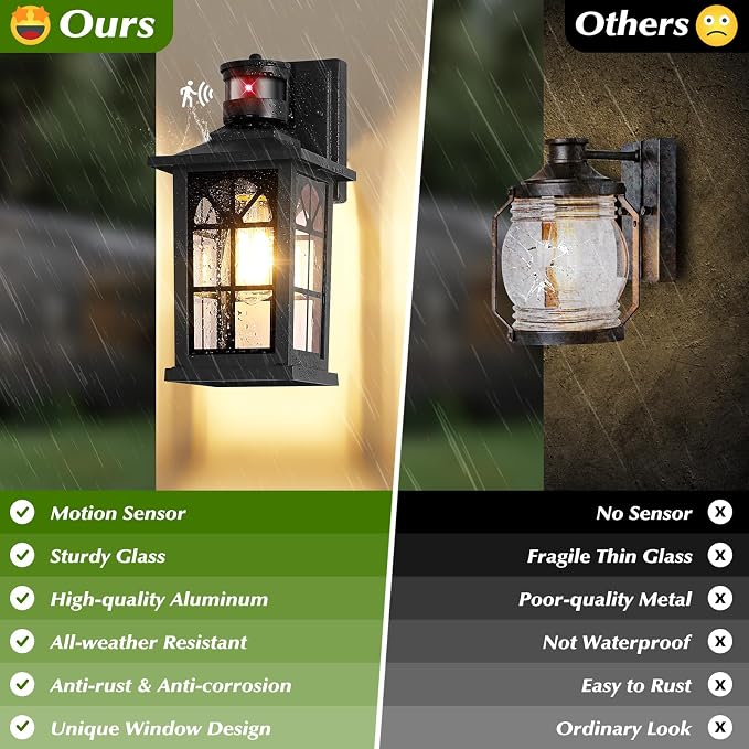 Motion Sensor Outdoor Light Fixture, Dusk to Dawn Porch Light Outdoor Wall - Image 6
