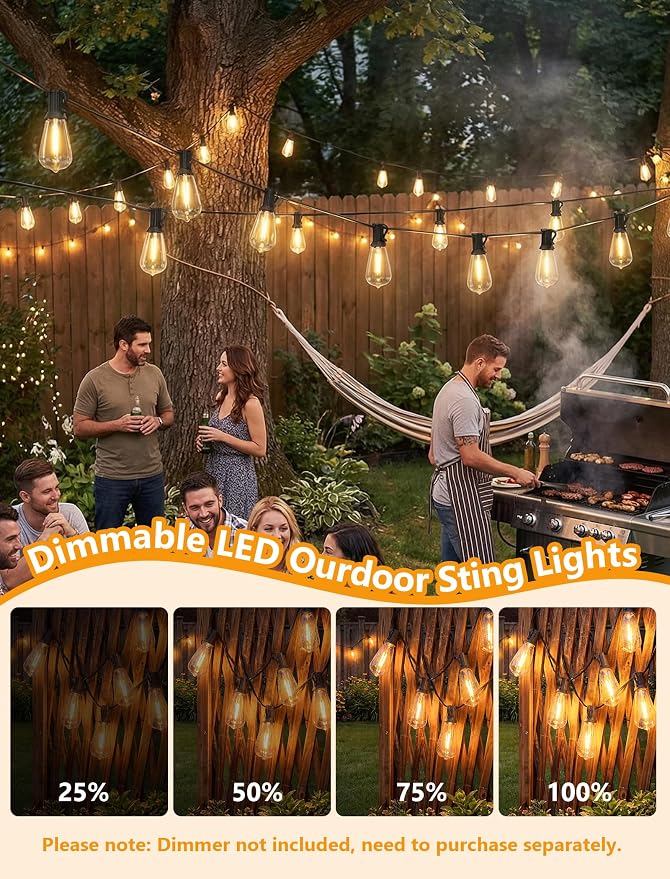 10FT Outdoor String Lights, ST40 Shatterproof Vintage Edison Bulbs, Indoor - Image 4